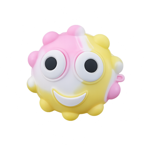 Mochi PUFFO™ pink and yellow eye-popping squeeze toy with pop eyes